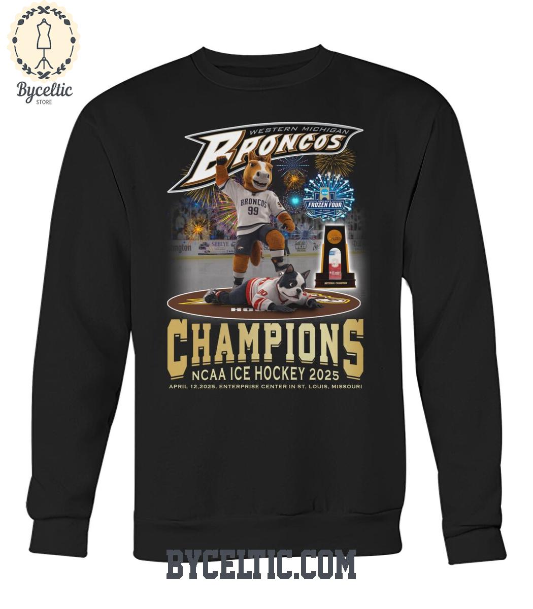 Western Michigan Broncos NCAA Ice Hockey Champions 2025 T Shirt Western Michigan Broncos NCAA Ice Hockey Champions 2025 T Shirt