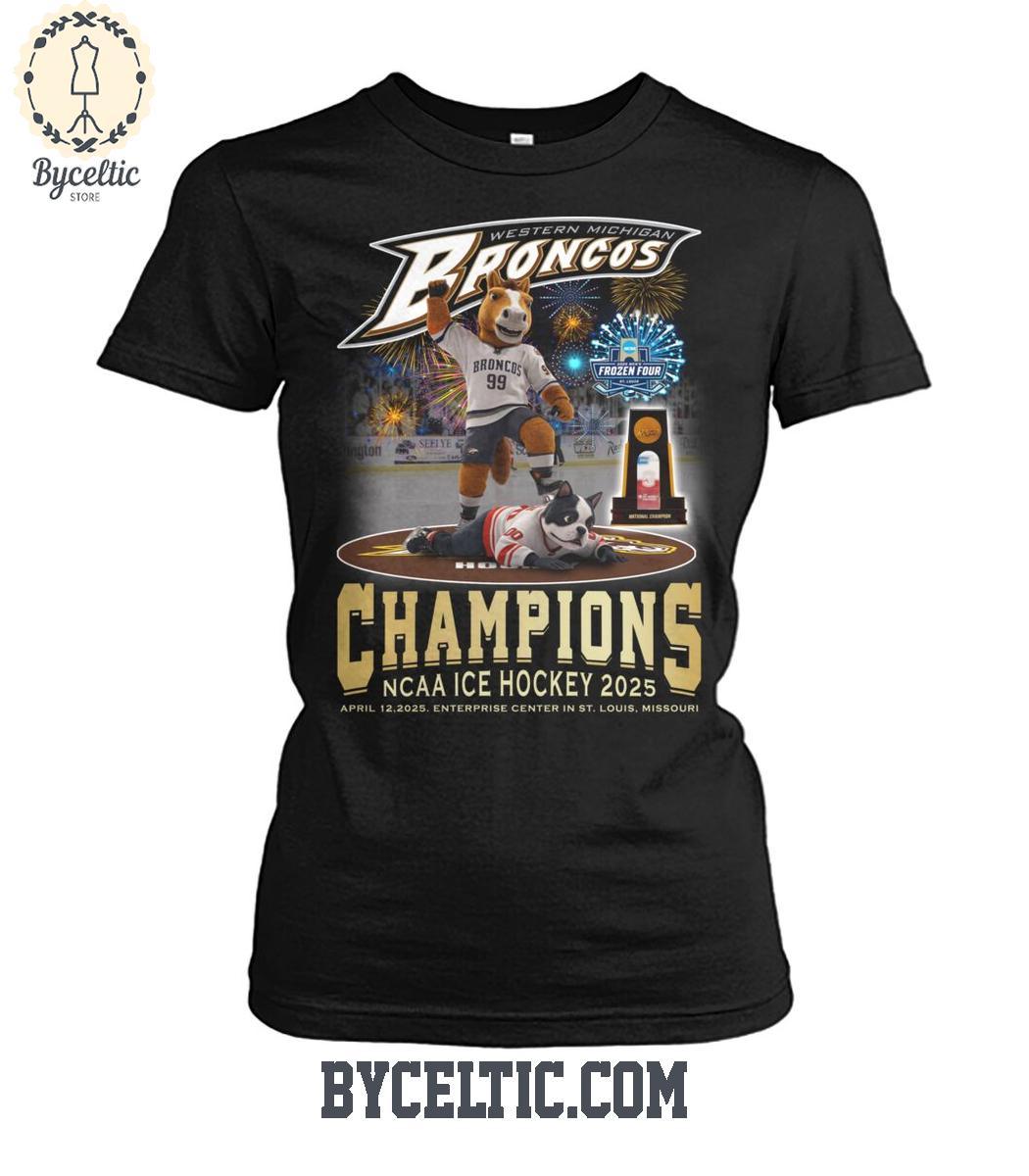 Western Michigan Broncos NCAA Ice Hockey Champions 2025 T Shirt Western Michigan Broncos NCAA Ice Hockey Champions 2025 T Shirt